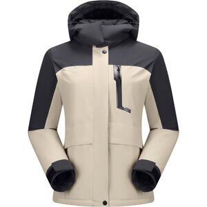 Women's B-beige Waterproof Snow Ski Jacket  Winter Coat Hooded Windproof